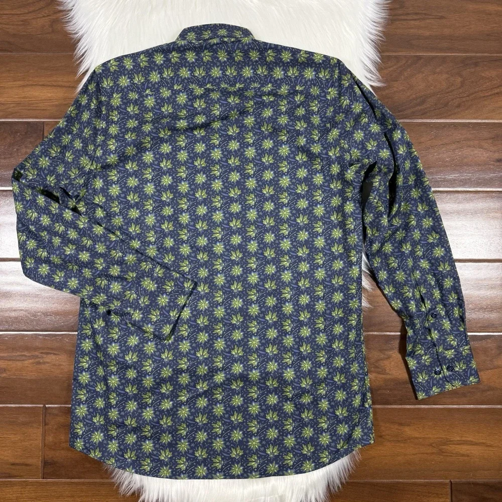 Visconti‎ Black Men's Size Small Green Blue Leaf Print Long Sleeve Shirt
